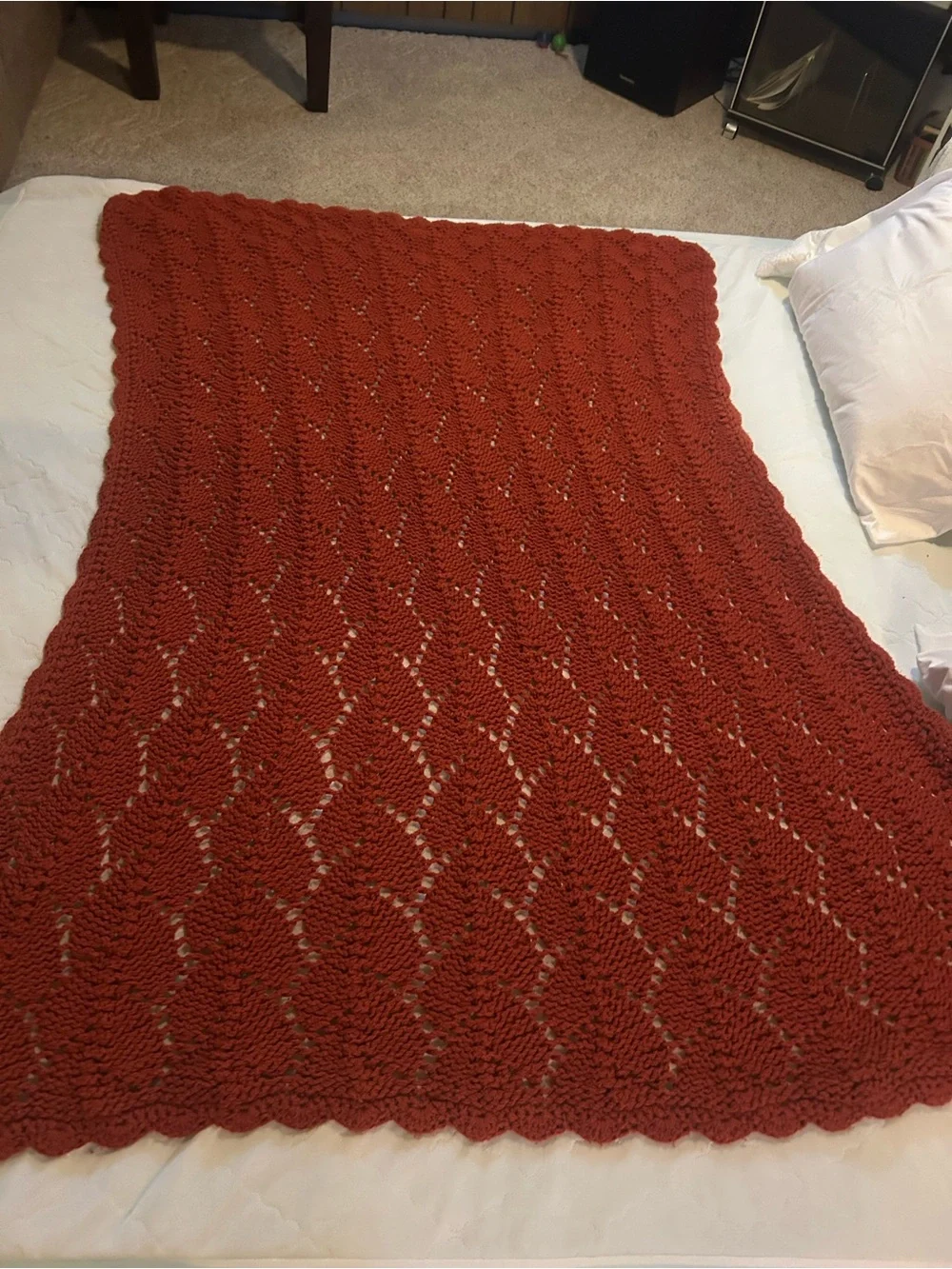 Handmade Chunky Knit Throw Blanket - Rust Color